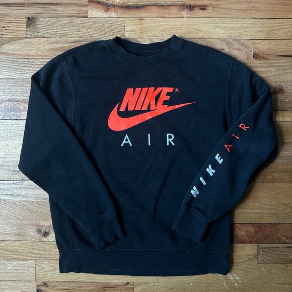 Nike Air Black Crewneck Size L Red Orange Logo - Picture 1 of 5
